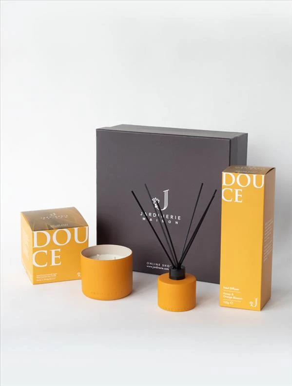 Beaute ve Douce Candle ve Reed Diffuser ( Portakal Çiçeği Kokulu) Hediye Seti