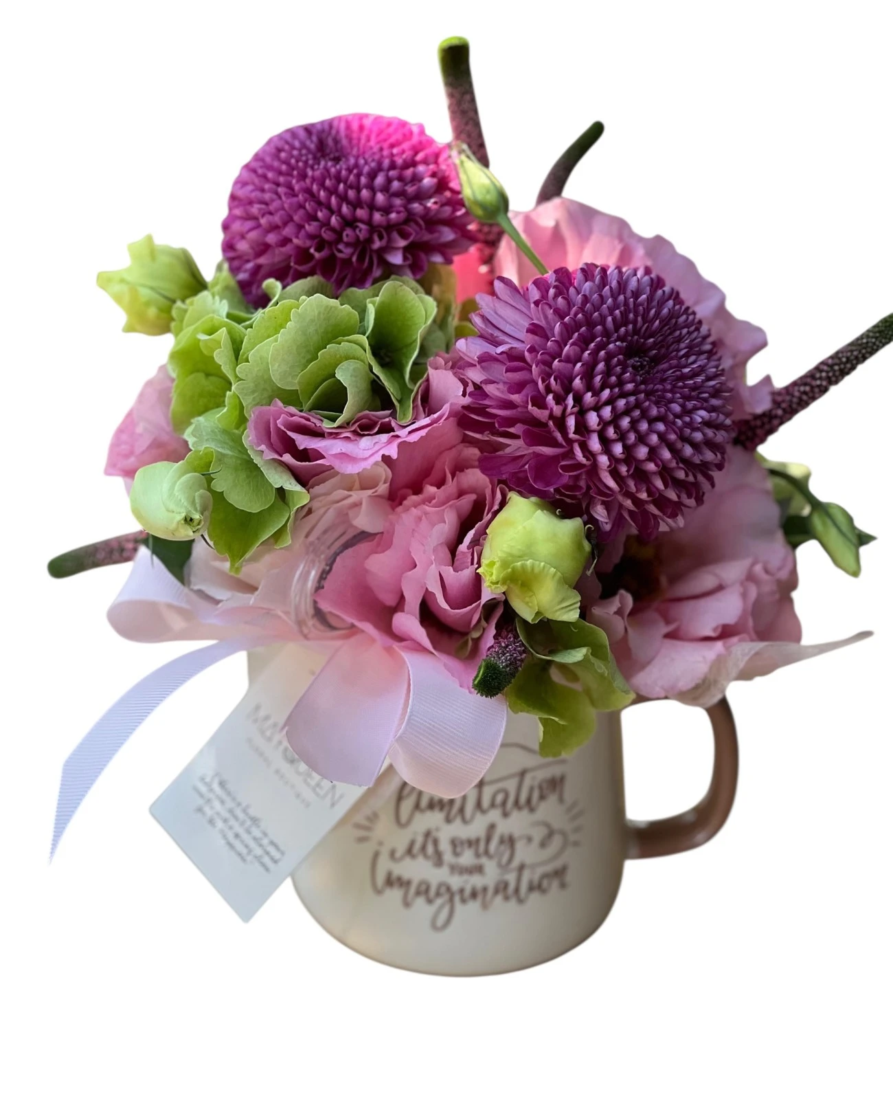 Imagination Yazılı Bardakta Çiçek Aranjmanı
